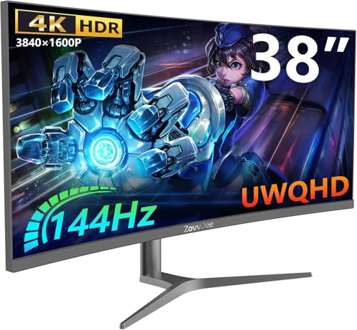 ZovvJee Moniteur de Jeu incurvé Ultra Large de 38 Pouces - 144 Hz, UWQHD 3840 x 1600, 1 ms, AMD FreeSync, HDR, 99% sRGB, Anti-lumière Bleue, Support VESA, HDMI et DP, Support réglable