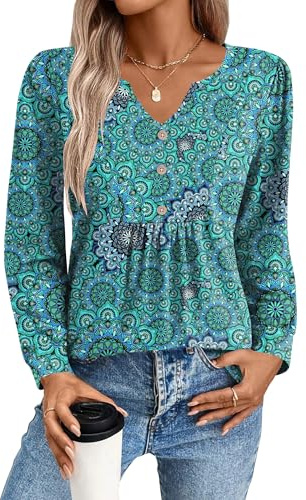 Zeagoo Long Sleeve Shirt For Women Fall V Neck Button Shirt Boho Tunic Top