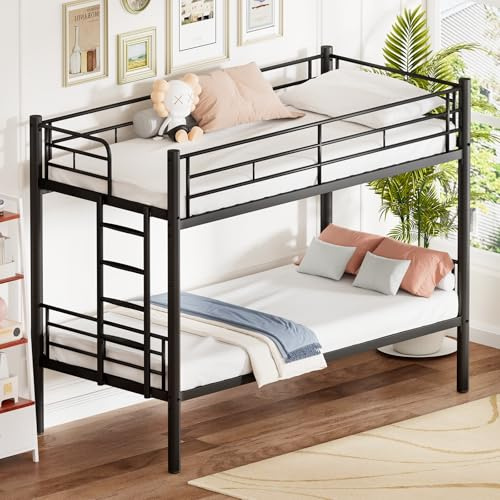 Tcewhhy Letto a Castello 90 X 200 cm, Letto Castello con Protezione Anti-Caduta e Rete A Doghe, Trasformabile In due Letti Singoli, Letto Funzionale a Castello, Nero