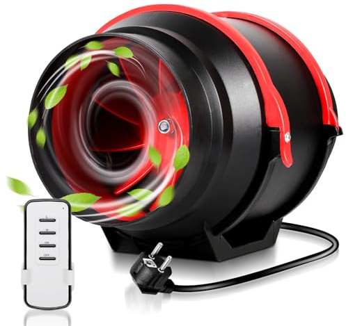 Vkechh Ventilador de tubo de 100 mm, ventilador de tubo ajustable, ventilador de conducto en línea, 320 m3/h, silencioso, con mando a distancia, enchufe UE para baño, aseo, cocina, invernadero, tienda