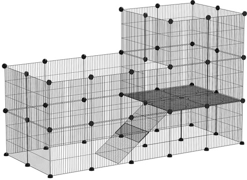 PawHut Enclos pour Petits Animaux, Cage à Lapin modulable 2 Niveaux, 39 Panneaux avec Rampe, Parc clôture pour Animaux domestiques intérieur pour cochons d'Inde, Lapins, hérissons, en Acier, Noir
