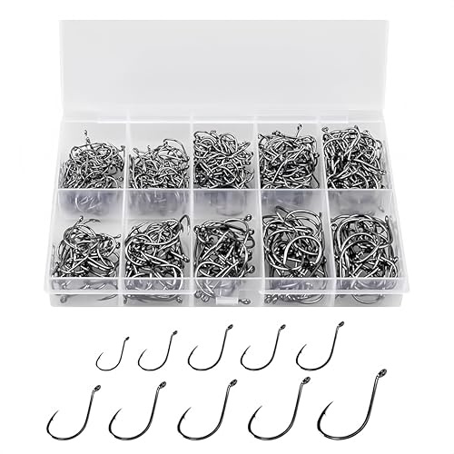 VYNZOR 100 Uds anzuelos de acero al carbono,anzuelos de pesca,anzuelos carpfishing,anzuelos para carpa con caja de plástico, adecuados para peces de agua dulce y salada,3#-12#