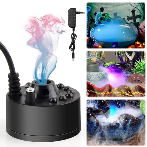 Fancysky Maskin för Rök, Ultraljuds Nebulisator med LED, Vattenförångare från Källa 350 ML/H, Nebulisator (med EU-kontakt), Dimmmaskin Halloween (Svart)