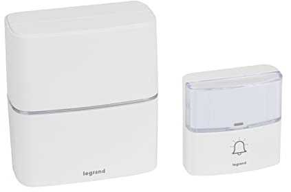 LEGRAND, Funkklingel-Set Premium, batteriebetrieben mit MP3-Funktion, Set besteht aus 1x wasserdichtem Klingeltaster (IP54) und 1x Gong mit 30 Melodien, LED-Blitzfunktion, 200m Reichweite, 094270