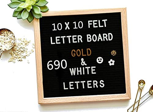 Felt Letter Board 10 * 10 inch DIY Message Board Memo Menu Notice Kitchen Notes Board with 460 White & Gold Coloured Letters Numbers Symbols Emojis for Home,Restaurant,Party,Wedding