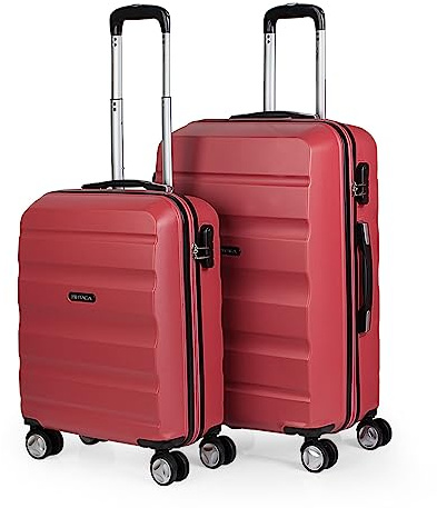 ITACA - Juego Maletas De Viaje rígidas Trolley con Candado de Combinación y 4 Doble Rueda 360° Set Maletas De Viaje Ligeras y Resistentes, Coral