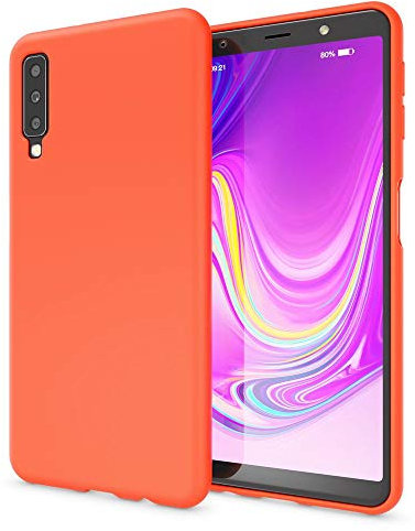 NALIA Handyhülle kompatibel mit Samsung Galaxy A7 2018, Ultra-Slim TPU Silikon Hülle Neon Case, Dünnes Phone Cover Gummi Schutzhülle Skin, Etui Handy-Tasche Backcover Smartphone Bumper, Farbe:Orange