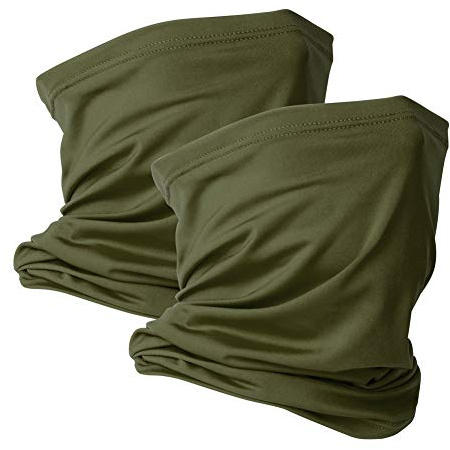 VULKIT 2 Pack Neck Gaiter Face Mask Scarf Reusable Bandanas Tube UV Protection Headwear Balaclava Outdoor Sport for Men and Women Green
