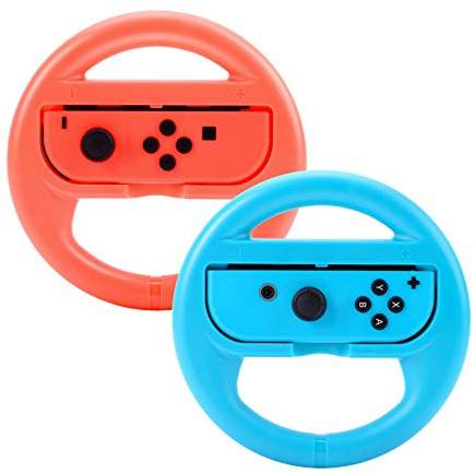 Beastron Racing Games Steering Wheel compatible with Switch Mario Kart, Joy-Con Steering Wheel, Red & Blue 2 Pack