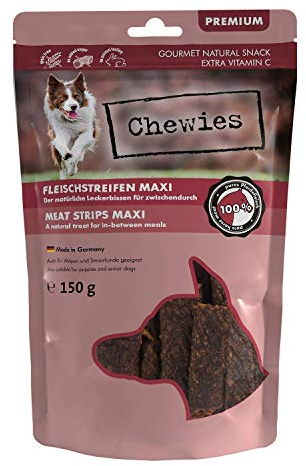 Chewies Fleischstreifen MAXI Hundeleckerli aus 100% Pferdefleisch - 150g - Fleischstreifen MAXI für Hunde - getrocknete Pferde Kaustreifen für Hunde - zuckerfrei & getreidefrei - Dörrfleisch vom Pferd