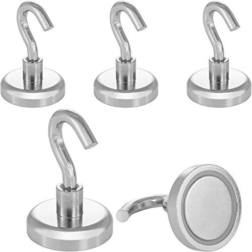 Poppstar 5 st. magnetkrokar extra stark (styrka 36 kg, diameter 32 mm) Neodymium magnetkrokar