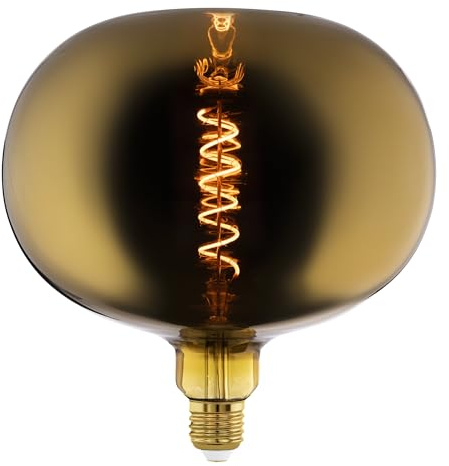 Eglo Dimmable E27 LED Big Size, apple shape, vintage spiral filament light bulb, extra-large Edison lamp for retro lighting, 4 watt, 50 lumen, warm white glow, gold vaporized, 2200k, Ø 9