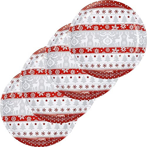 bonsport 4er Set Weihnachtsteller aus Metall 26cm - Wichtelteller Weihnachtsgeschirr Nikolausteller Teller Weihnachten Blech, Rentier/Tannenbaum/Schneestern