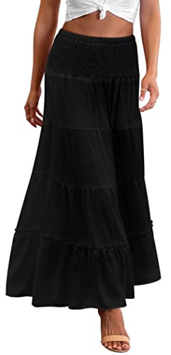 Zeagoo Women's Chiffon Elastic High Waist Pleated A-Line Maxi Skirts Black Small