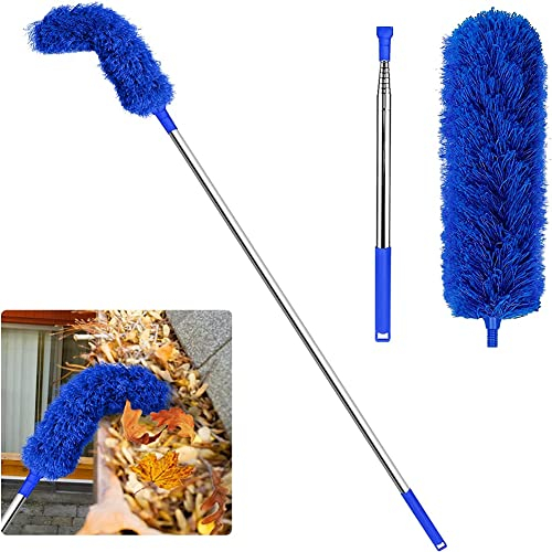 Niukuyu Gutter Cleaning Brush Roofing Tool with Telescopic Extendable Pole 8.2Ft Guard Cleaner Tool Easy Remove Leave, blue