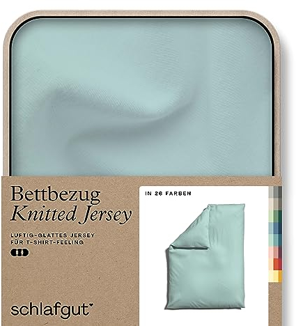 schlafgut Knitted Jersey Bettwäsche 135x200cm Bettdecke Bezug einzeln, Petrol Mid Uni, weich und faltenfrei mit Elasthan