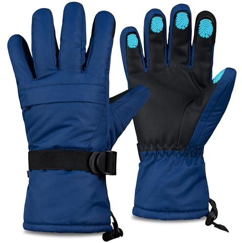 CityComfort Mens Skiing Gloves Fleece Lined Touch Screen Gloves with Zip Pocket Waterproof Windproof Snowboarding (Blue)