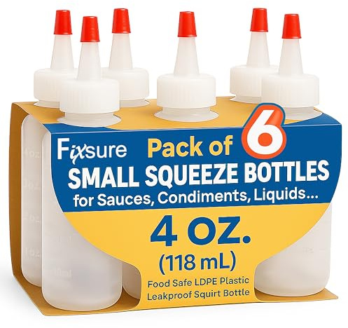 FIXSURE Plastic Squeeze Bottles with Red Tip Cap, 4 Oz Squirt Bottle For Ketchup, BBQ, Sauces, Syrup, Condiments, Oil, Pancake, Cookie Decorating, Dressings, Travel, Camping, Lab, Arts and Crafts (1)