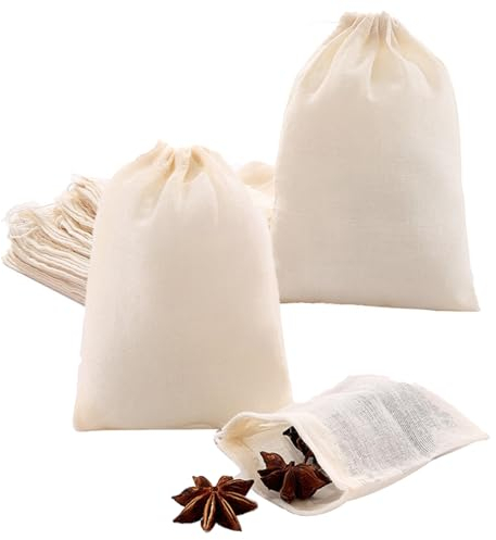 20Pcs 10 * 15cm Bustine Te Vuote,Sacchetti Cotone Riutilizzabili per Tè Sfuso,Sacchetto Filtro per Straining Sacchetti Piccoli di Cotone con Coulisse,Per Tè Sfuso,Caffè,Spezie,Marinata