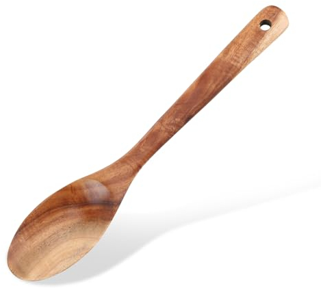 Cucchiaio da Cucina in Legno - 100% legno di Acacia - Lunga Durata per Cucina, Arrosto, e Risotto - Pezzo Unico - Cucchiaio da Cucina Ecologico - Design Unico e Versatile per Mescolare