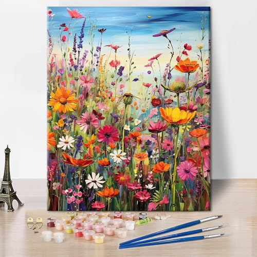 Gör-det-själv måla efter siffror vuxna blommor, oljemålning målning med penslar