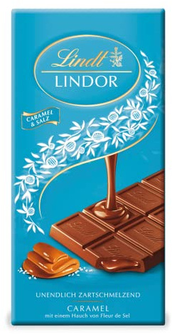 Lindt Schokolade | LINDOR Tafel Caramel & Salz | 100g | Vollmilch-Schokolade mit einem Hauch Fleur de Sel und zartschmelzender Karamell-Füllung | Schokoladen-Tafel