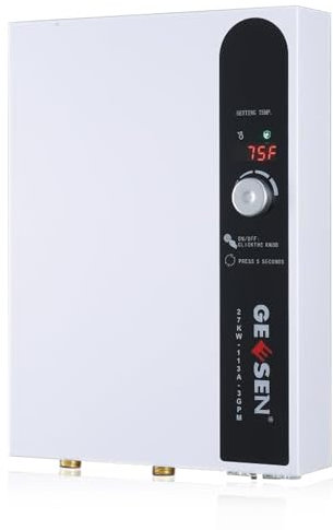 Upgrade Tankless Water Heater Electric 9KW 240V, On Demand Instant Endless Hot Water Heater with Self Modulates to Save Energy Use (White-27KW)