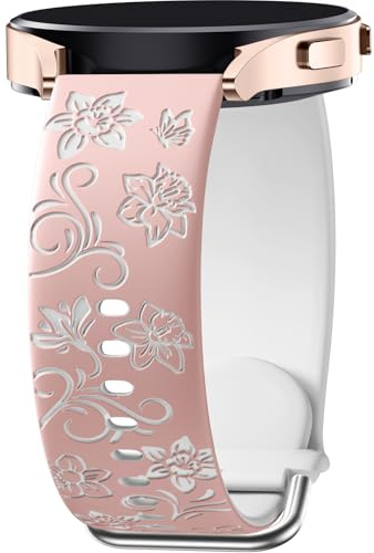 Mastten Blommor Graverad rem kompatibel med Galaxy Watch 7 6 5 4 rem 40 mm 44 mm, Watch FE / 6 4 Classic / 5 Pro/Watch 3 41 mm/aktiv 2, 20 mm mjukt silikon elegant band för kvinnor