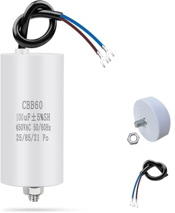Iruihoo CBB60 motorkondensator 100µF 450 V kondensator 50/60 Hz startkondensator 100UF motordriftkondensator med anslutningskabel för elmotor