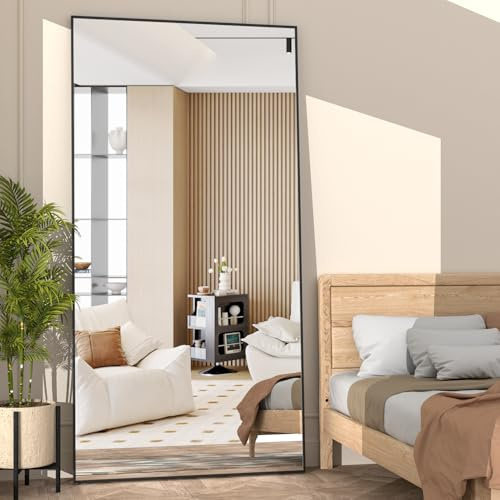 NEUWEABY Full Length Mirror 180 x 80 cm Floor Mirror Large Black Body Mirrors Rectangle for Bedroom Living Room Standing Hanging or Leaning Against Wall Aluminum Alloy Frame