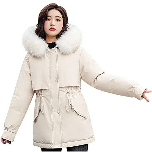 KOG Winterjacke Damen Jacke Winter Daunenmantel Baumwolle Fahrradmantel Puffer Jacke Kleidung Frau Gutschein Mode Strickjacke Elegant Kapuzenmantel Frauen Vliesjacke Gutschein Weiß M