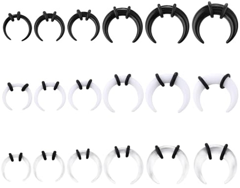 FloralGrace Septum Dehnstäbe Set, 18-teilig Mit Acrylringen In Schwarz, Weiß Und Transparent, Für Ohr, Nase Oder Lippen, Multifunktionales Stretching Kit Für Damen Und Herren