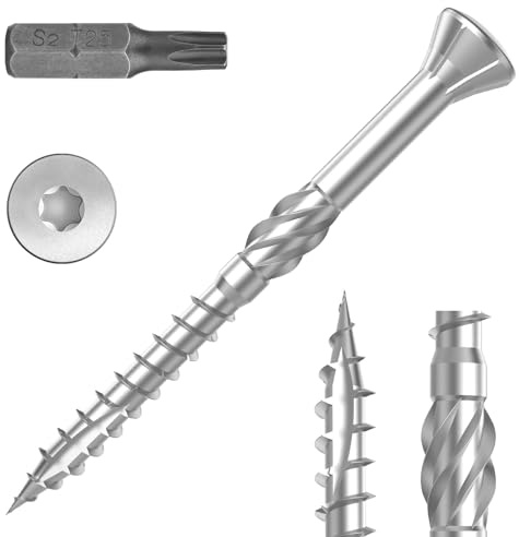 TCO - Vis pour terrasse 5x60 acier inoxydable A2-1000 vis pour planches + 2 embouts T25 - Vis pour l'extérieur (construction de terrasses & en bois de construction, abris de jardin etc.)