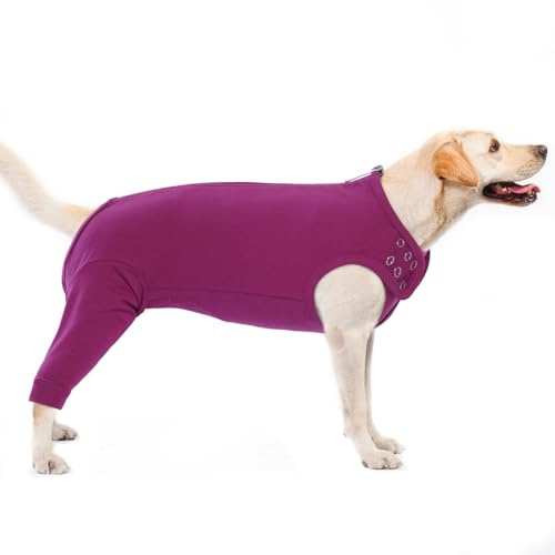 PUMYPOREITY Body Postoperatorio Perros, Body Postquirurgico Perros Body Postoperatorio Hembra Body de Protección Perros Body Quirurgico Perro Traje Protector Pierna(Morado-Rojo, XL)