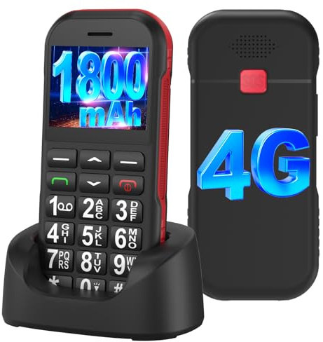 CHAKEYAKE Téléphone Senior 4G Débloqué avec Grandes Touches, Batterie 1800mAh Longue Autonomie, USB-C, Fonction SOS, Lampe Torche, Station de Charge, Noir