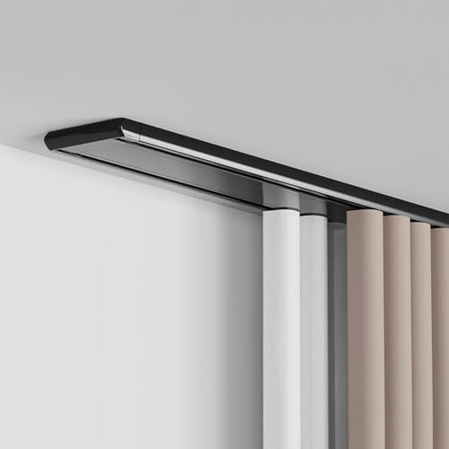 Set di binari per tende a doppio binario a soffitto, binari scorrevoli in alluminio lisci e silenziosi, supporto robusto per tende,per camera da letto, soggiorno e ufficio(Black,1.5m(4.9ft))