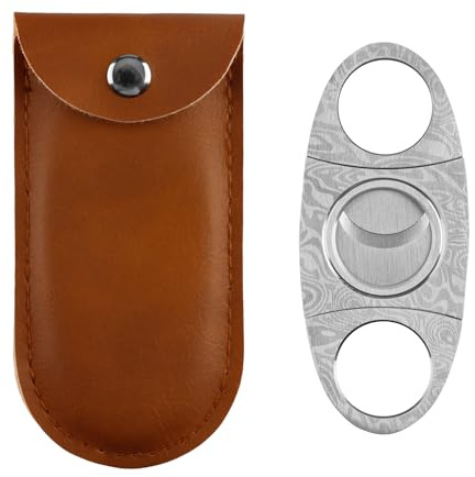 Tabanzhe Cigar Cutter Set-Silver Grain Damascus Steel Double-Edged Cigar Cutter with Pouch for Most Cigars,Premium Cigars Accessories for Men