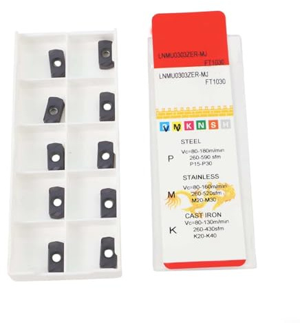 Zilimontt Lot de 10 inserts de fraisage CNC en carbure LNMU0303ZER-MJ AH725 pour fraise EXN03R semi-finition en alliage dur gris standard