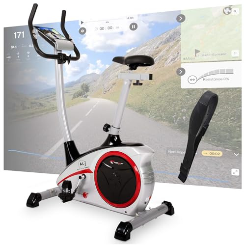 Christopeit AL 2 / AL 2 S Vélo d'appartement ergomètre jusqu'à 150 kg, 24 niveaux de résistance, système de freinage magnétique 9 kg, silencieux, ordinateur doux au toucher (AL 2 S Digital avec sangle