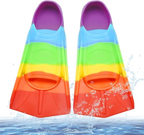 Palmes de natation courtes pour enfants, 100 % silicone, palmes d'entraînement pour enfants et adultes, entraînement en eau libre, plongée en apnée