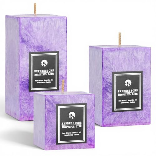 YD LIFE Candele Profumate a Colonna, Profumo Lavanda, Set di Candela da 3 Pezzi, Durata della Combustione 45 ore, Stoppino in Puro Cotone