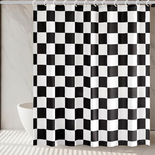 XIANJIA duschdraperi rutig svart-vit, antimögel vattentätt tyg duschdraperier 180 x 180 cm, duschdraperi maskintvättbar snabbtorkande