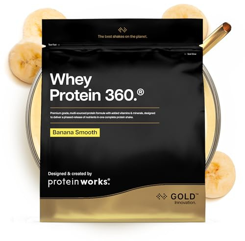 Protein Works | Whey Protein 360 - GOLD Innovation, Whey Protein Powder, Premium Tri-Protein Blend, Digestive Enzymes, 12 Vitamins & Minerals, Banana Milkshake, 40 Servings, 1.2kg