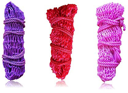Smal munnät för häst – god fodring, förbättrad matsmältning heusack foderpåse ponnyer, hästar, getter, djur – maskor 3 x 3 cm (3 set (1 x röd + 1 x rosa + 1 x lila))