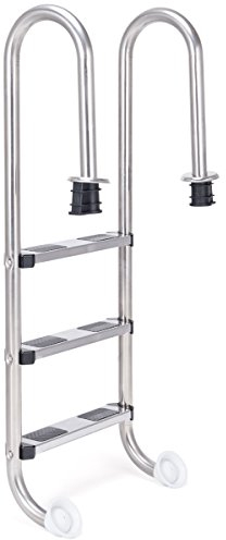 RELAX4LIFE Escalera de Piscina de Acero Inoxidable con 3 Peldaños Antideslizantes, Escalera Piscina Desmontable para Piscina, SPA y Parques Acuático, Carga 150kg, 55x25x132,5cm, Plateado