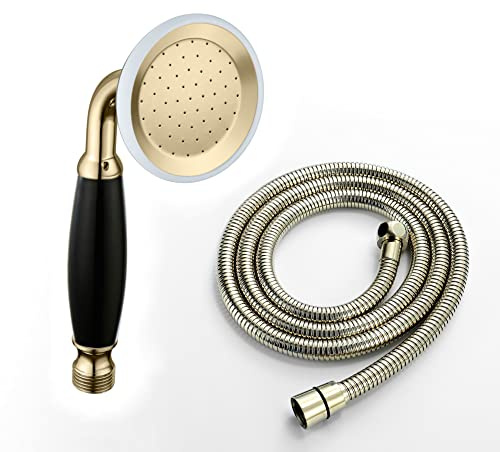 ENKI EH018 Traditional Brass Black Ceramic Hand Shower Hose Kit English Gold