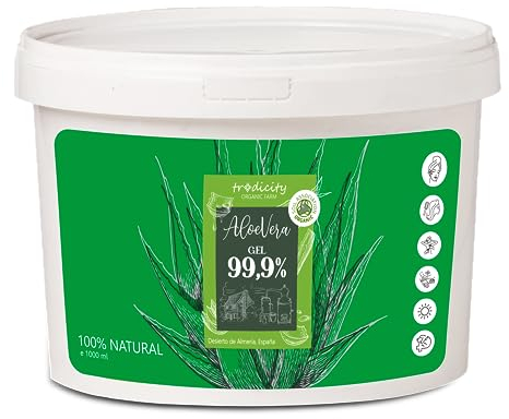 Gel di Aloe Vera Puro al 100% - Idratante per Viso, Corpo e Capelli - Lenitivo per Scottature, Dopobarba e Trattamento Acne- 1000 ml 1 kg