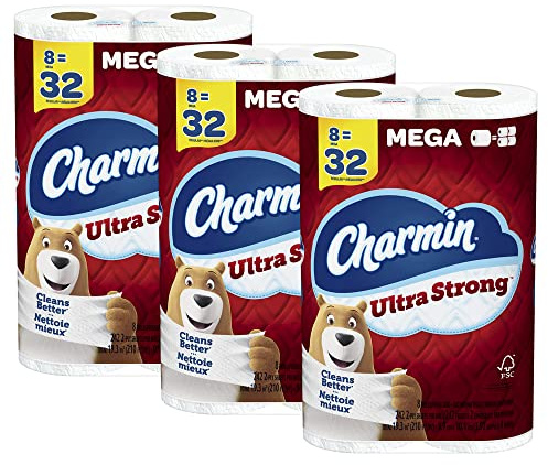 Charmin Toilet Paper, Ultra Strong, 24 Mega Rolls = 96 Regular Rolls, 242 Sheets Per Roll