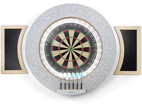 Dart Board Cabinet Set with LED Light; Bristle Dartboard, Built in LED Light, Darts and Chalkboards (Grey Version)