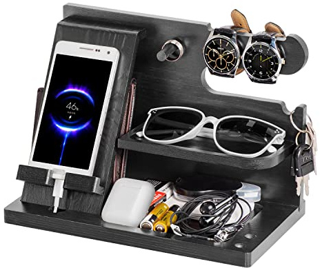 Cadeau Homme Noel Multifonction Organiseur de Bureau en Bois Support de Telephone Bureau Fete des Peres Cadeau pour Papa Organiseur de Table Cadeau Anniversaire Homme Idee Cadeau Saint Valentin Homme